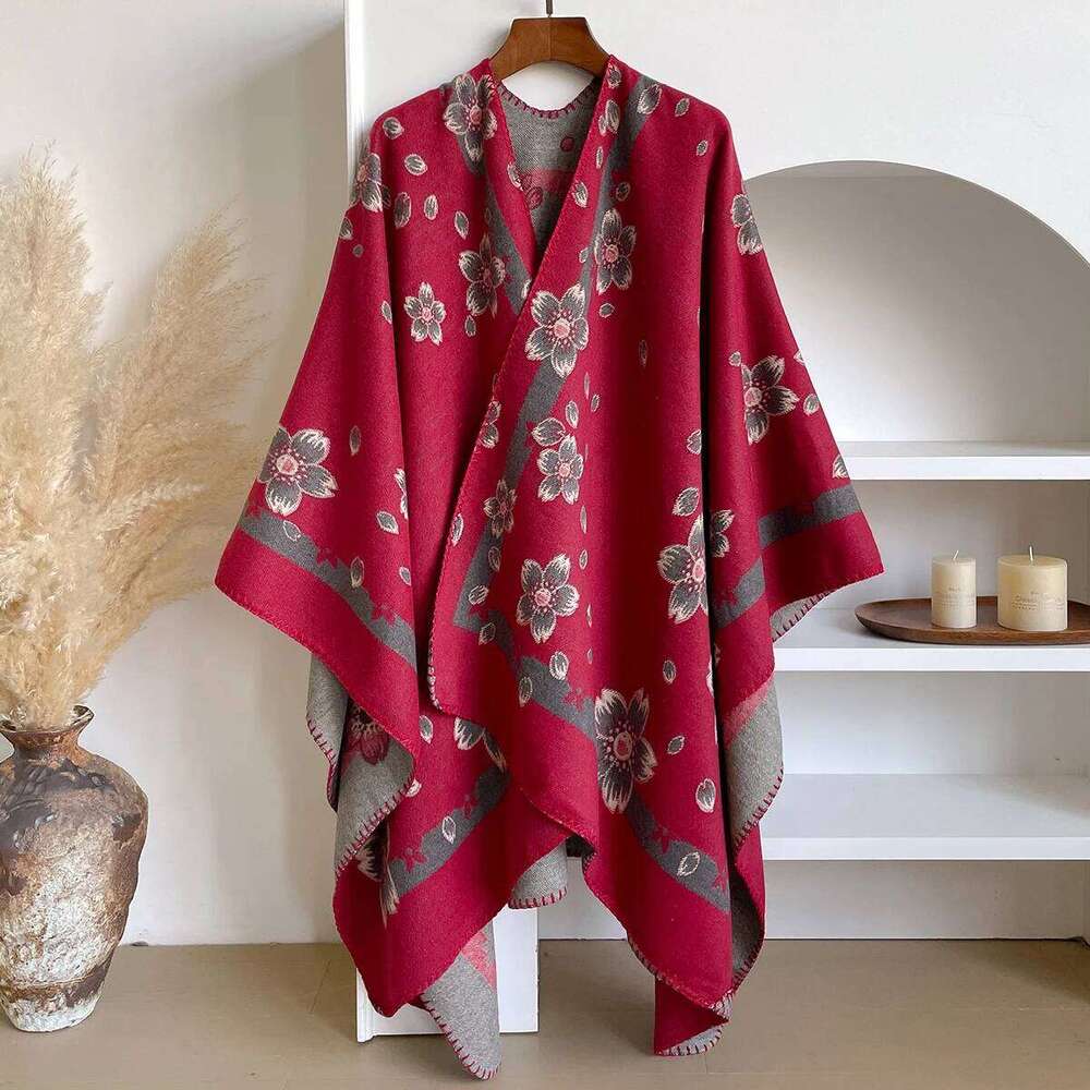 Brand Fashion Women's Cashmere Winter Shawl - Delicate Floral Oil Painting Printed Pashmina Thick Wrap & Echarpe Poncho XJ260304