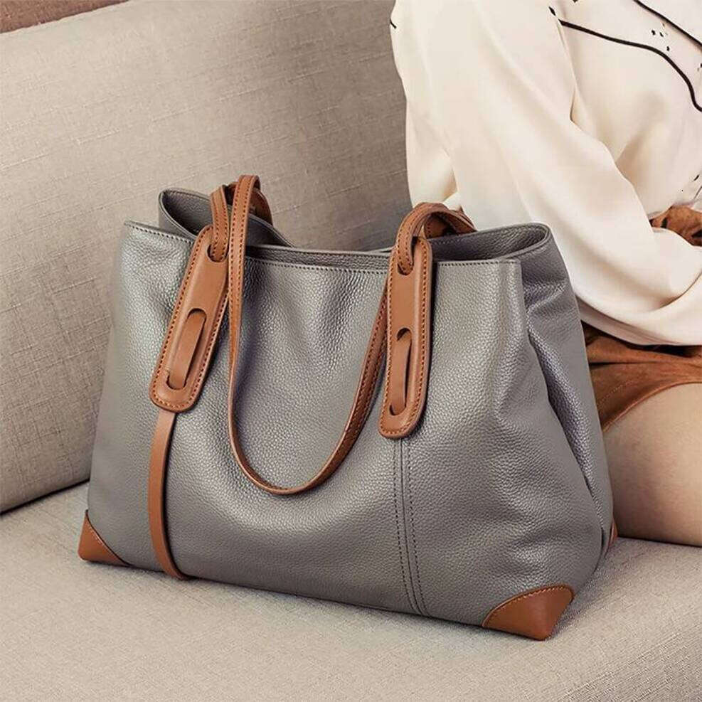 OLOEY 2025 Winter Spring Lichee Genuine Leather Women Shoulder Handbag Large Capacity Soft Cowhide Pacthwork Female Tote Bag