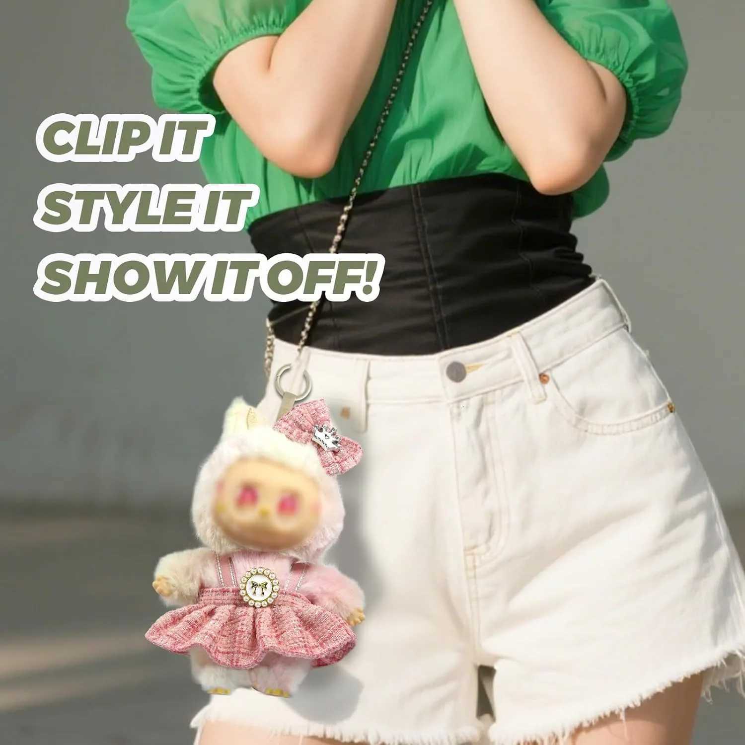 Luxury Tweed Pinafore Dress Set with Crown Bow for 17cm Labubu Dolls Outfit Accessories DIY GiftT260304