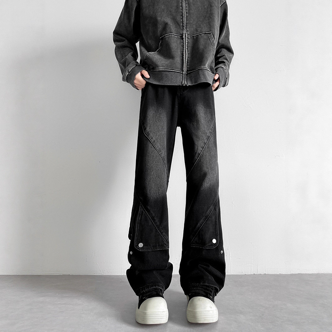 Regular Everyday Spring And Autumn Trousers American Retro Style Buttoned Jeans Slim Straight Cut Designer Pants Slightly Flared Trendy For Teenagers Washed