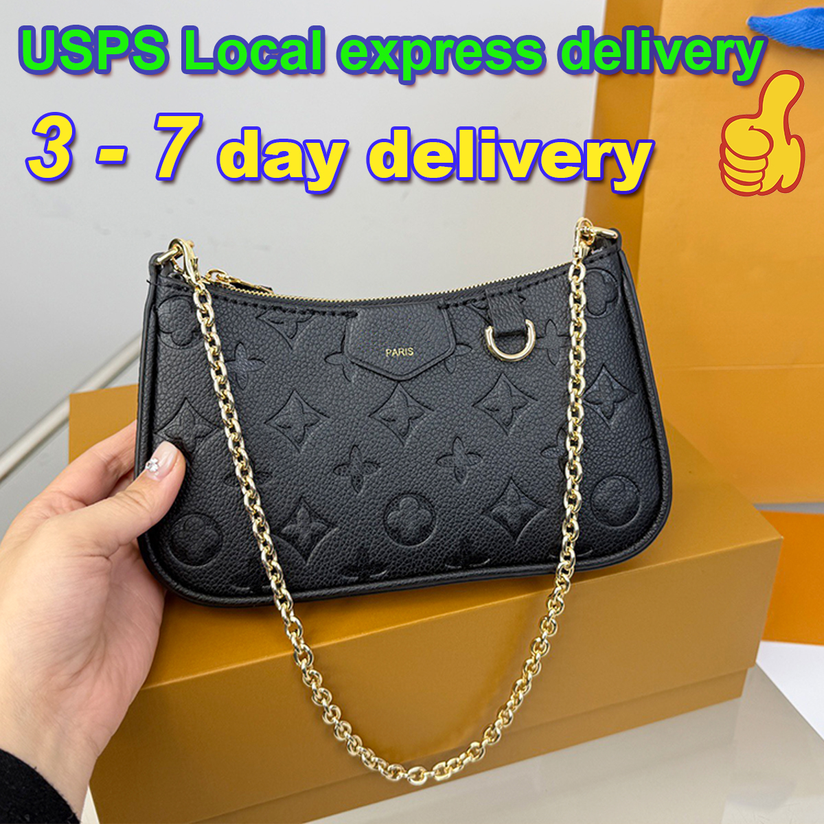 Easy Designer Bag Ladies Letter embossed Shoulder Bag Cowhide leather Luxury Bag High Quality Women's Handbag Purse Metal chain Crossbody Bag Black Classic Half Moon