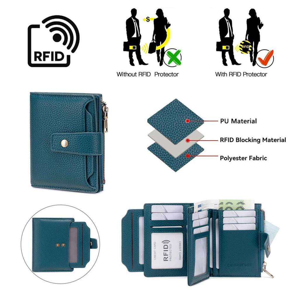 woman's small wallet RFID Blocking Soft PU Leather Bifold Compact Card Holder with Zipper Coin Pocket Multi-card Wallet C260304