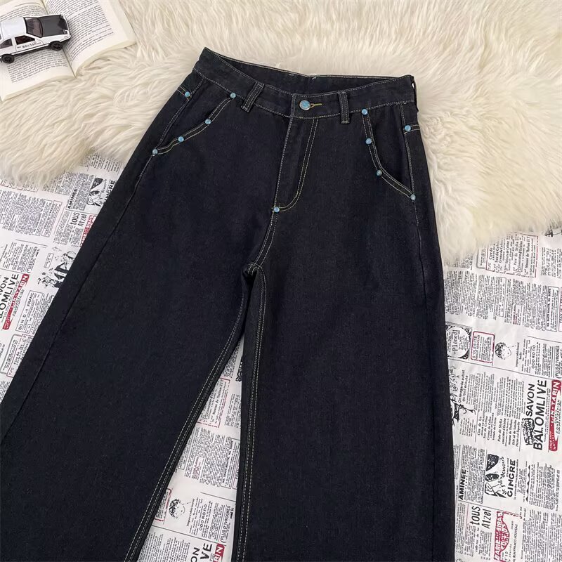 Blue-gray Wide-leg Designer Pants Jeans For Women Casual Loose-fitting Pants Plus-size Hip-covering Slimming Floor-length Pants