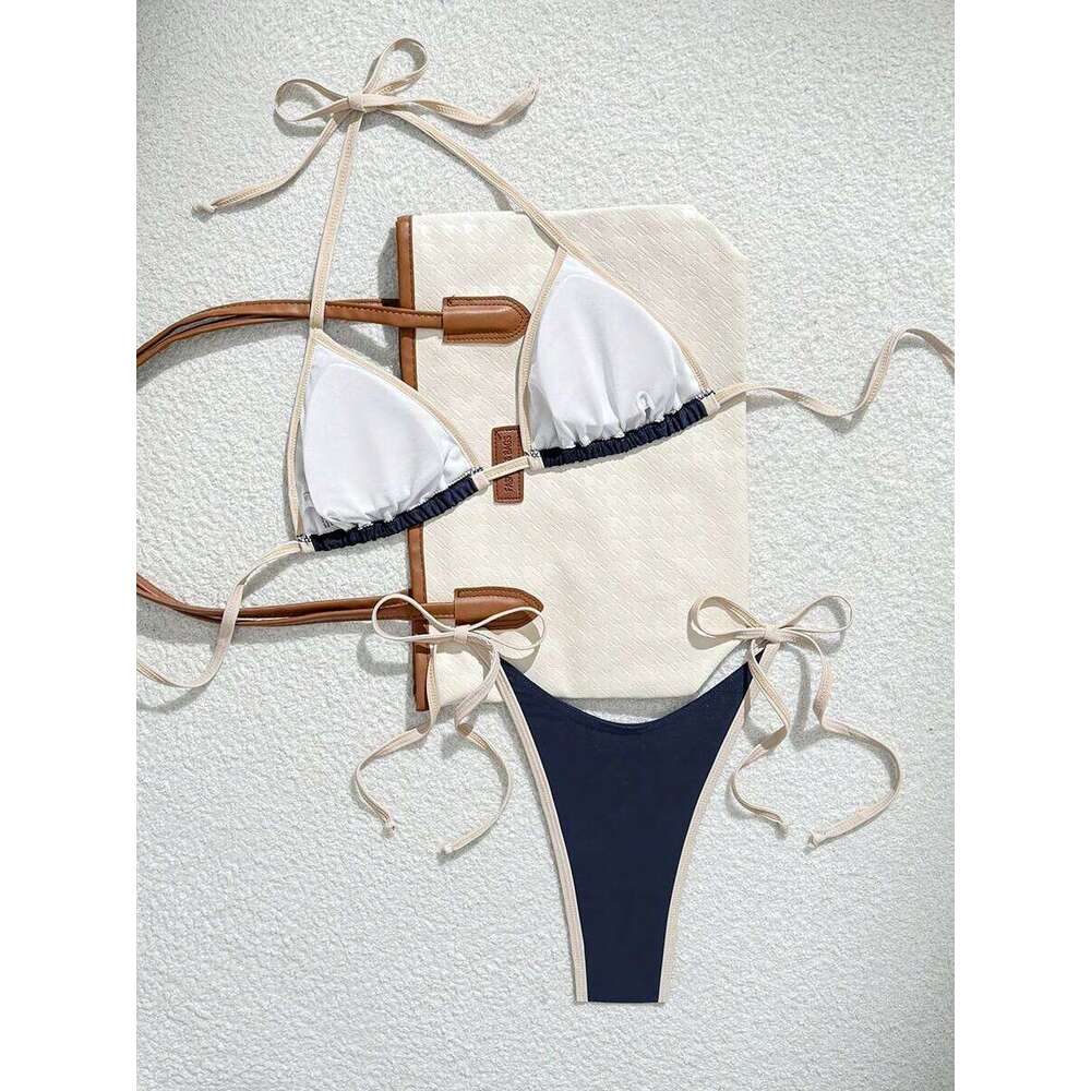 Sexy Contrast Color Separates Micro Bikini 2026 Women's Swimsuit Female Swimwear Mini Thong Bikinis Set Two-piece Bathing Suit Y260303