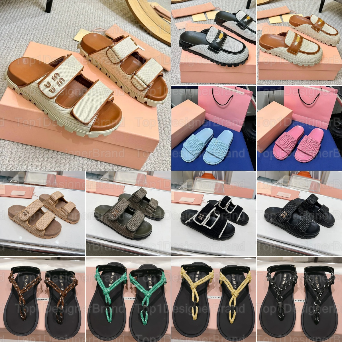 2026 SS Designer Shoes Italian Women's Fashion New MM Letter Hand-woven Summer Sandals Beach Luxury Women's Casual Flat Slippers Flip-flops Women's