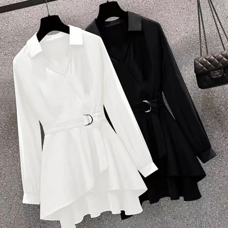 Women's Stylish Waist-cinching Slimming Designer Shirt Shirt Versatile Polo Shirt For Plus-size Women Summer Long-sleeve Shirt Southeast Designer Hoodie Asia
