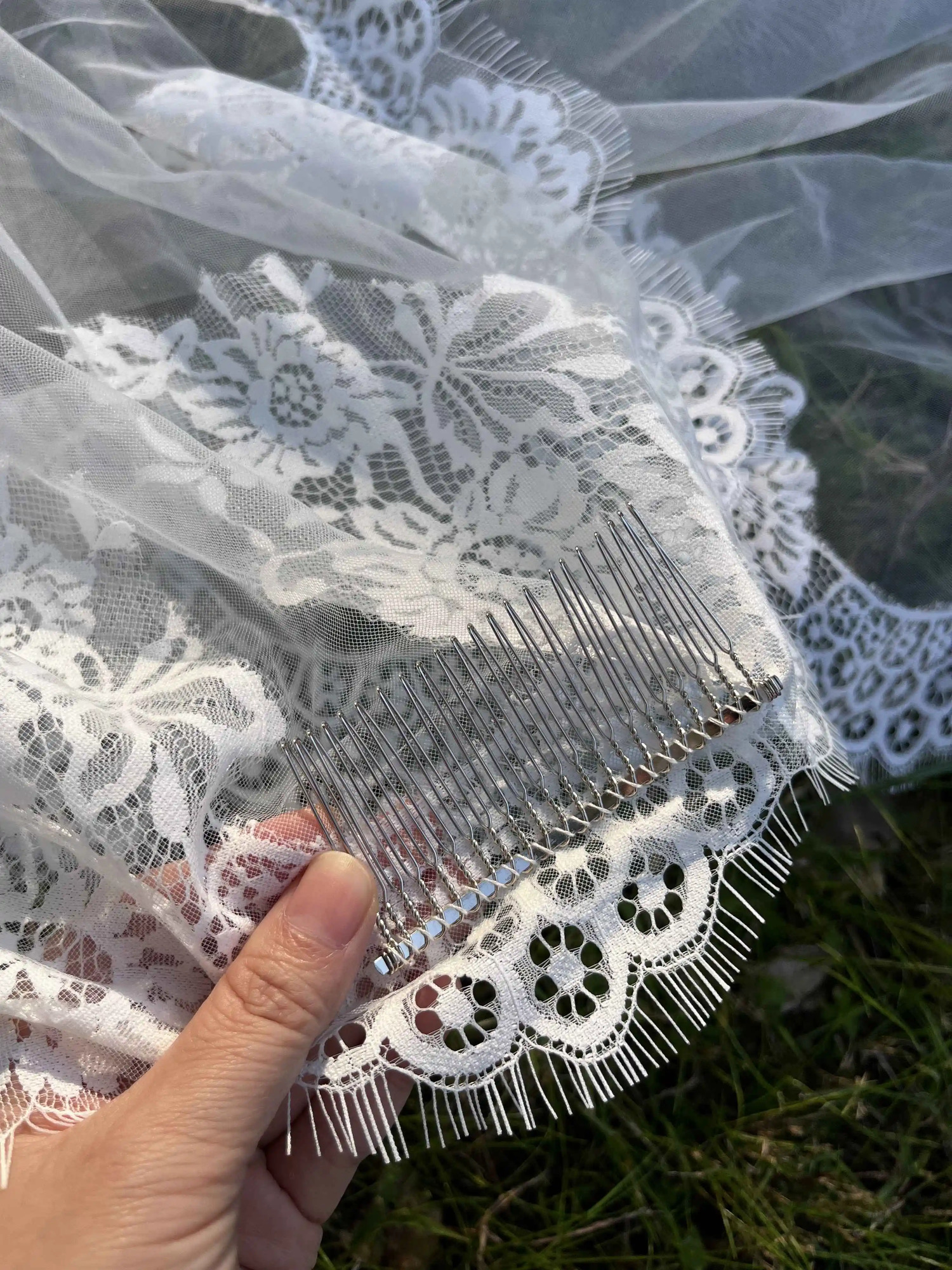 White/Ivory Wedding Veil Long Comb Lace Mantilla Cathedral Bridal Veils Wedding Accessories Veu De Noiva Customized 260228 - view 7