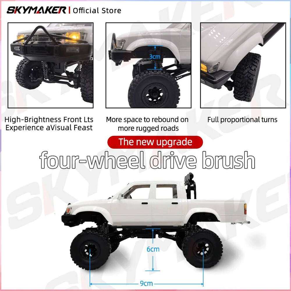 WPL C64-1 RC Car 1:16 Hailax 2.4G 4WD Remote Control Pick-up Truck Controllable LED Light Electric Toy Off-Road Vehicle Mode Z260303