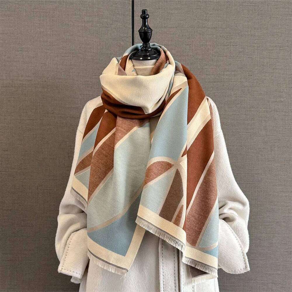 Neck Warmer Scarf For Women Winter Thickened Tassel Pashmina Shawl Faux Cashmere Warps Autumn Fashion Print Elegant Blanket XJ260304