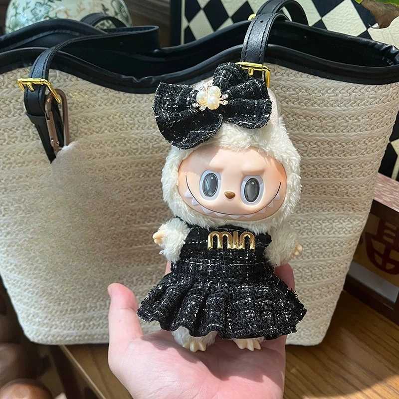 Cute Jacquard Strap Dress Set with Metal Letter & Flower Bow for 17cm Labubu Dolls Party Cosplay GiftT260304