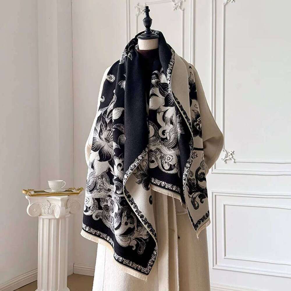 2025 Women Fashion Brand Lotus Scarf Luxury Autumn Winter Warm Shawls Print Pashmina Mujer Femme Foulard Bufanda Scarve XJ260304