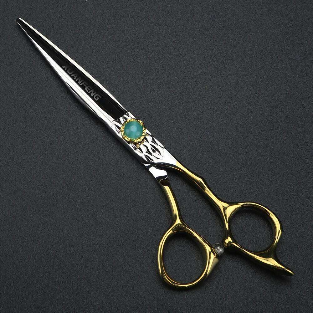 XUANTENG Golden 6-inch hair green agate screw cutting scissors, and thinning scissors set H260303