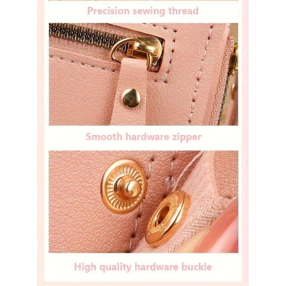 1 ladies' zippered pocket wallet with buckle closure, credit card slots, and ID holder - red foldable design that can store C260304