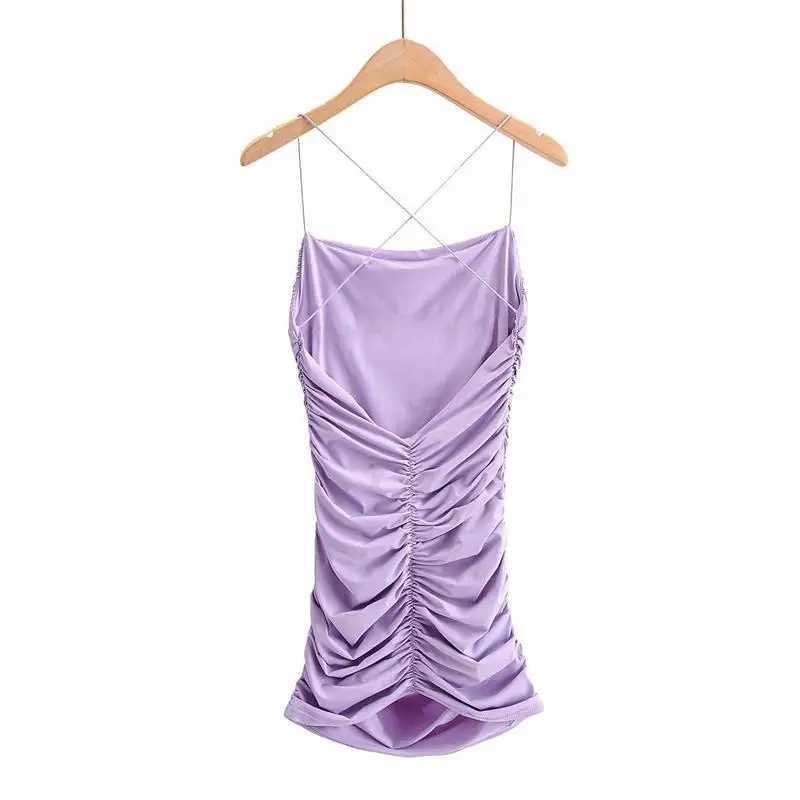 Summer Sexy Strap Cross Backless Skinny Mini Dresses Women Sleeveless Pleated Bottom Wrapped Hip Dress Bodycon Club M260304