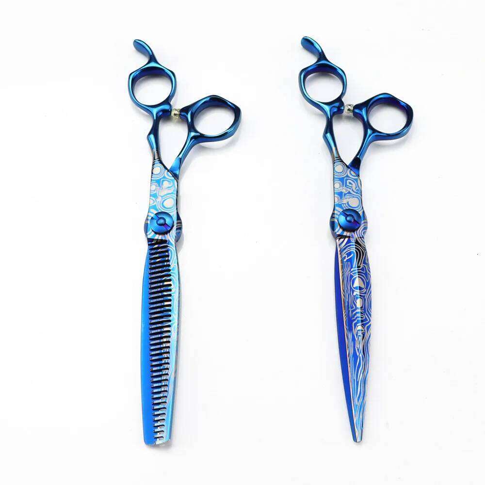 Professional 7 '' Blue Damascus Upscale scissor cut hair cutting thinning barber haircut shears Hairdressing scissors H260303