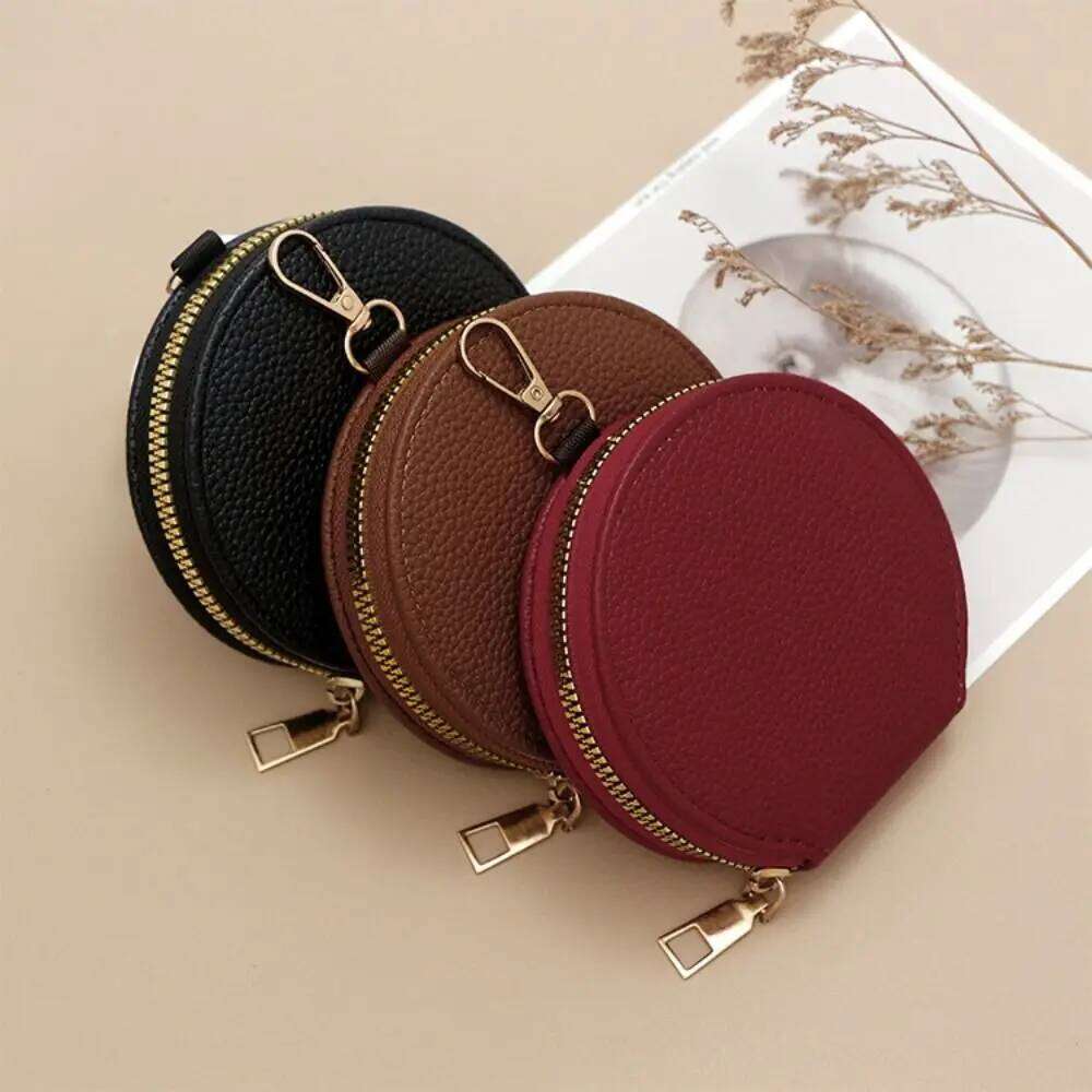 Korean Style Women Round Wallet Small PU Leather Card Holder Zipper Coin Purse Girls Money Bag with Chain C260304