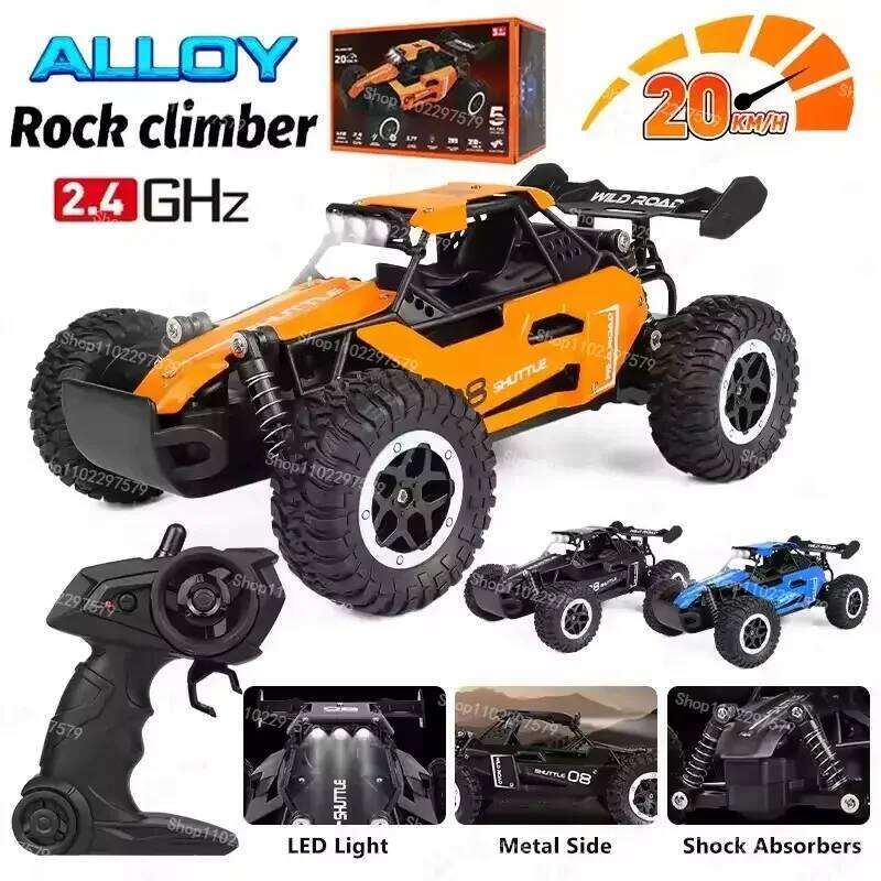 New Cars 20KM/H 2WD Remote Control Car 1:16 Off-Road All Terrain Truck Metal Shell LED Headlights Hobby RC Vehicle Toys Gifts Z260303