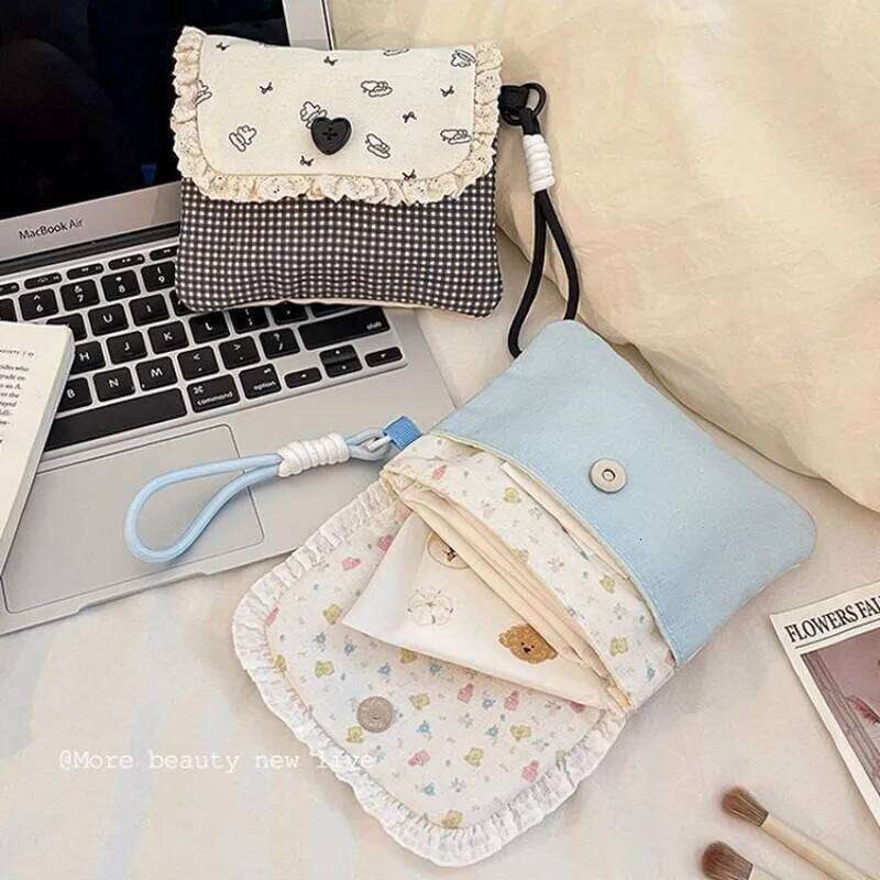 Canvas Coin Purse Compact Cosmetics Pouch Double-Layer Organizer Portable Sanitary Napkin Bag Gifts For Women Work C260304