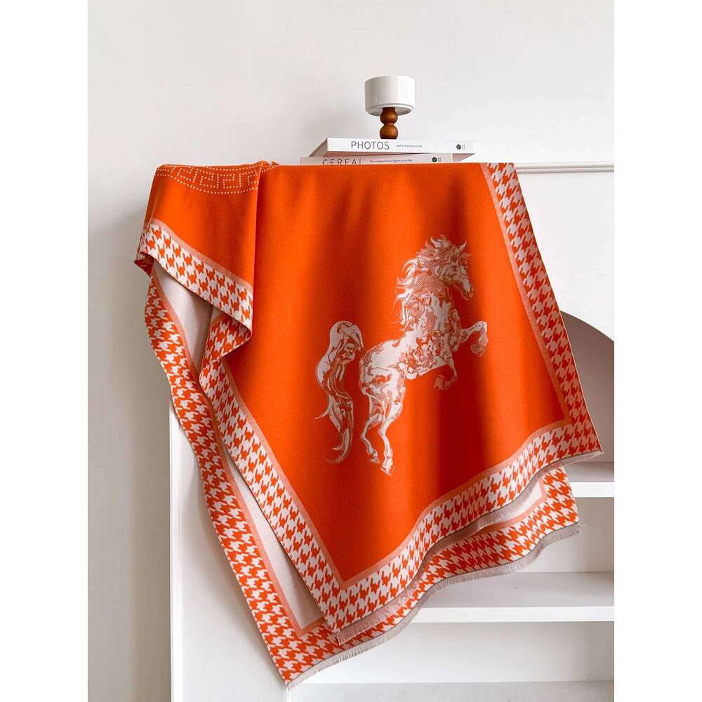 Women's Winter Faux Cashmere Scarf - Thick Warm Cashew Flower & Animal Print Design, Multi-Functional Travel Blanket, Fashion XJ260304