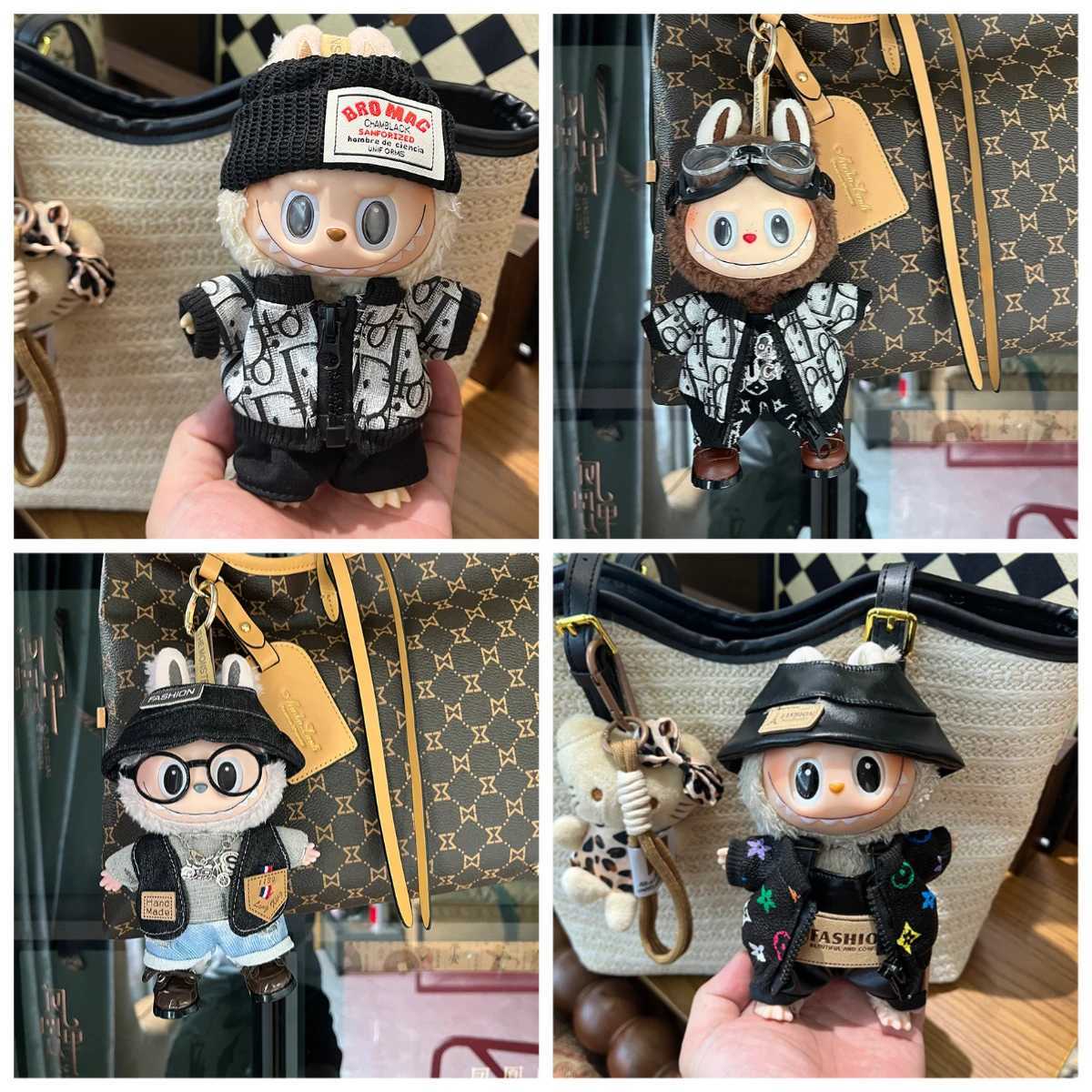 17cm Labubu Luxury Old Money Style Clothing Set, Trendy Hat & Leather Pants for V1 V2 V3 Doll AccessoriesT260304