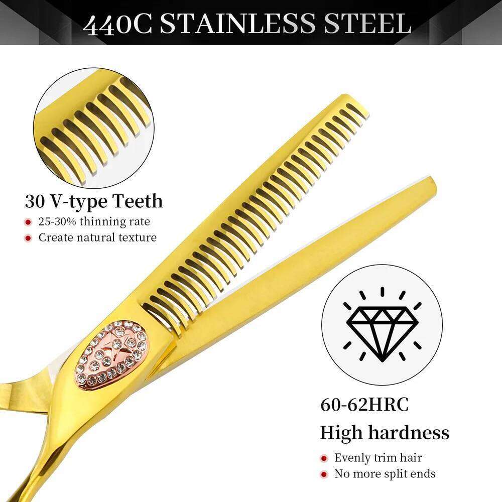 Professional JP440c steel 6 '' scissor Gold Gem hair haircut thinning barber tools cutting shears hairdressing scissors H260303