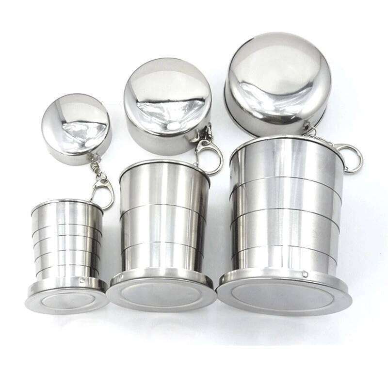 Stainless steel telescopic small wine travel compression keychain portable outdoor folding cup S260303
