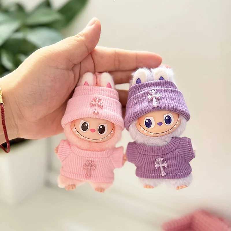 Labubu 4.0 10cm Knit Set - Elastic Cross Sweater & Beanie for Mini Dolls, Replacement ClothesT260304