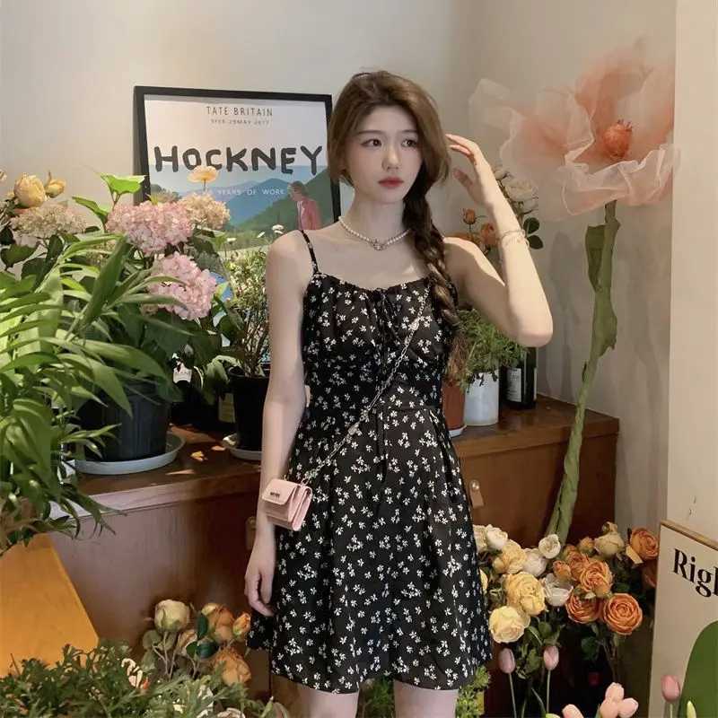 Sleeveless Floral Print Dress for Women Spring 2025 New Style Pure Sexy Style Waist-cinching Slimming A-line Chiffon Short Skirt M260304