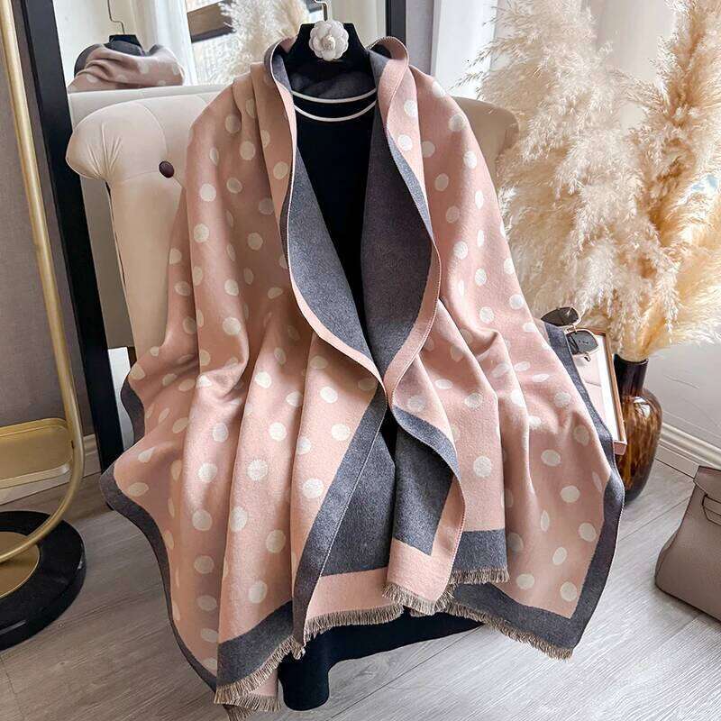 Women's Luxury Faux Cashmere Scarf Dot Pattern Warm Thick Pashmina Blanket Poncho Fashion Print for Autumn Winter XJ260304