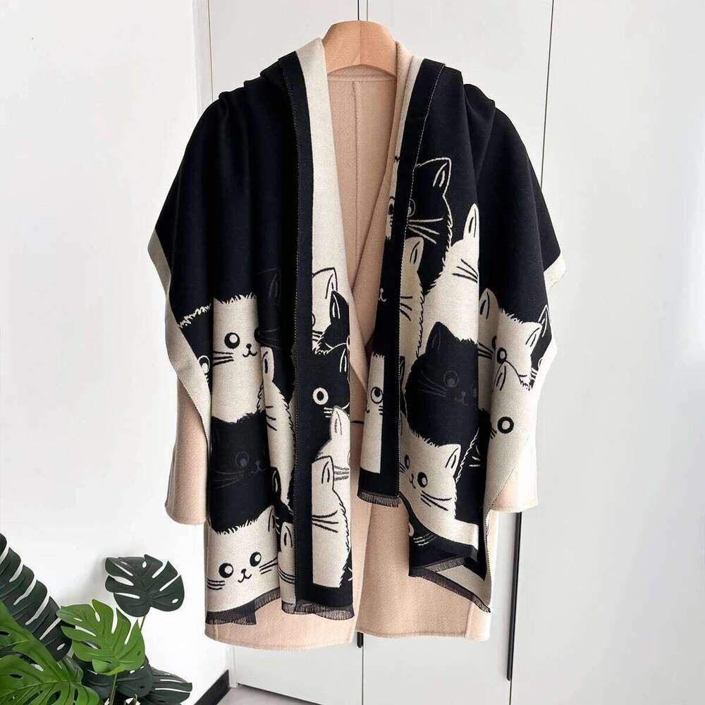 New Winter Autumn Warm Scarf Women Imitation Cashmere Cotton Cat Print Shawl For Ladies Shawls Pashmina Stoles Wraps Blanket XJ260304