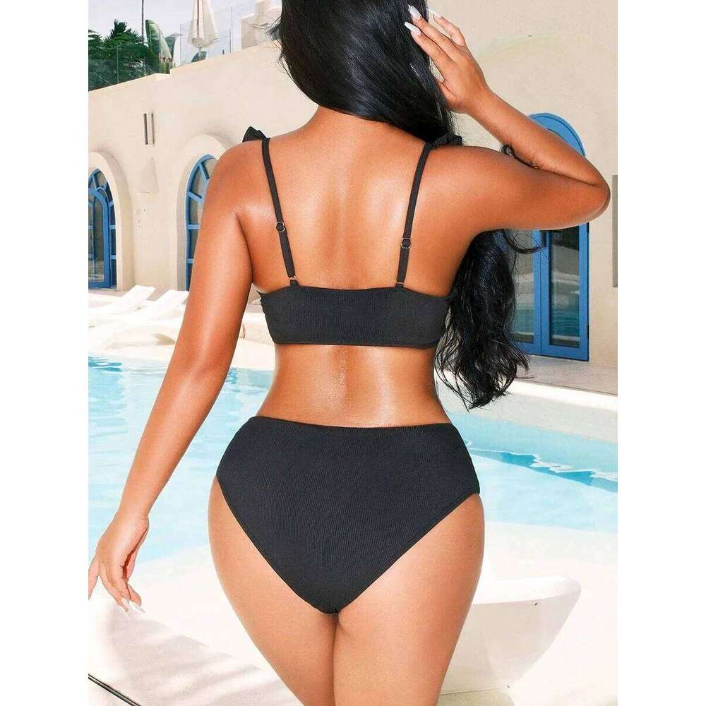 Sexy Striped Ruffle Bikini Swimsuit Women 2025 Two-piece Swimwear High Waisted Bikinis Sets Female Bathing Suit Push Up Monokini Y260303