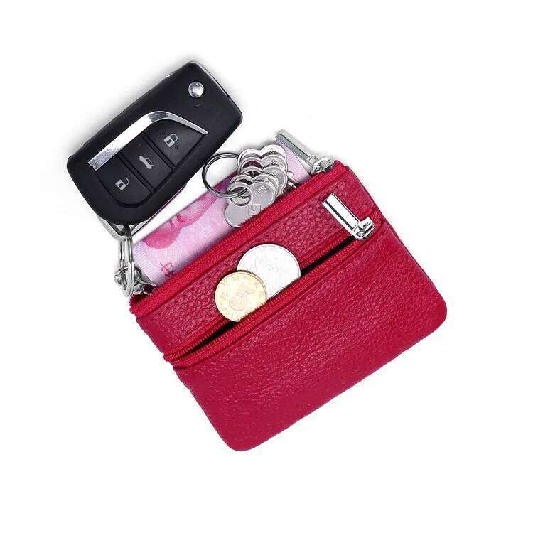 Genuine Top Grain Leather Coin Purse with Key Ring Mini Durable Wallet for Cash and Coins, Portable Money Pouch C260304