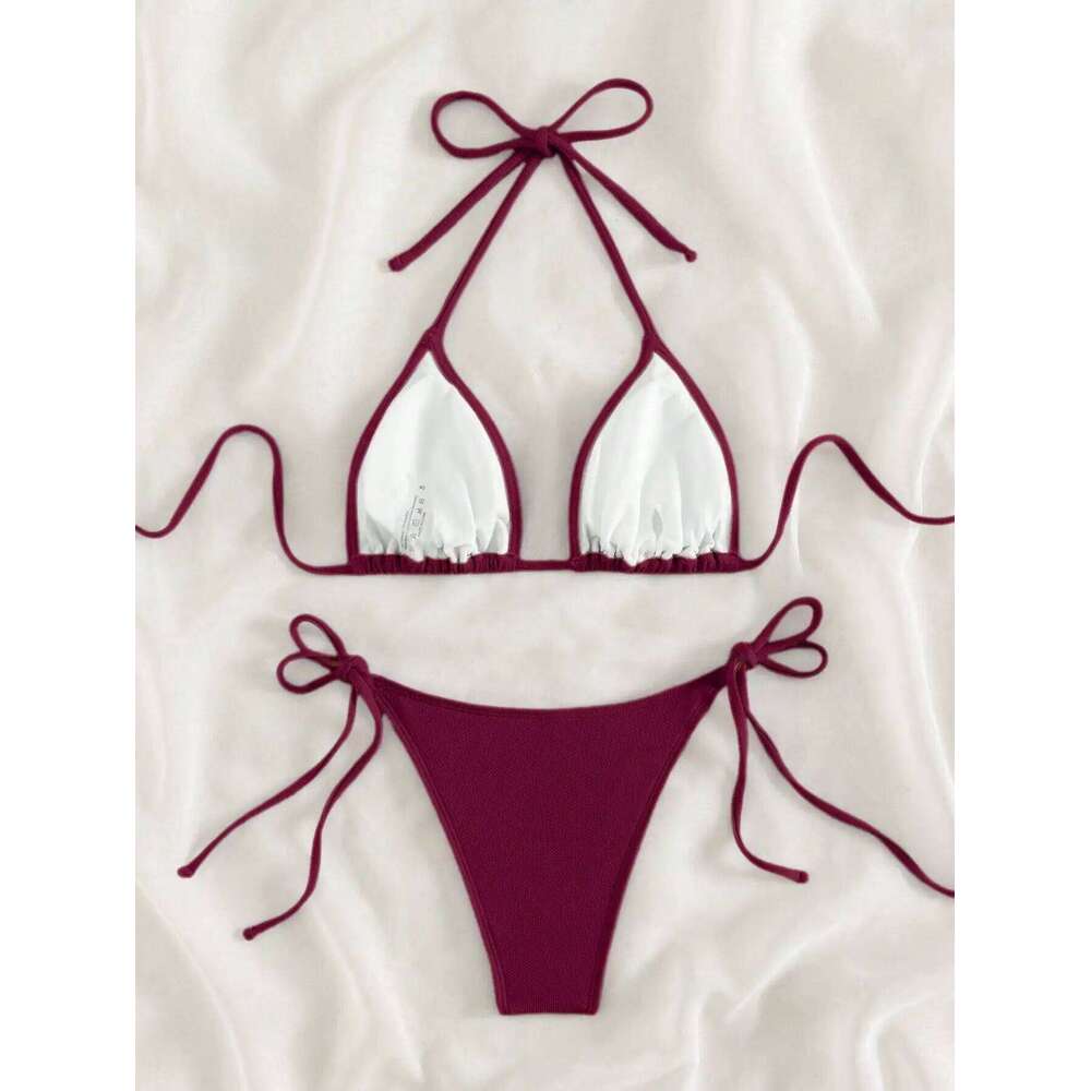 Summer wine red bow front tie bikini swimsuit set Y260303