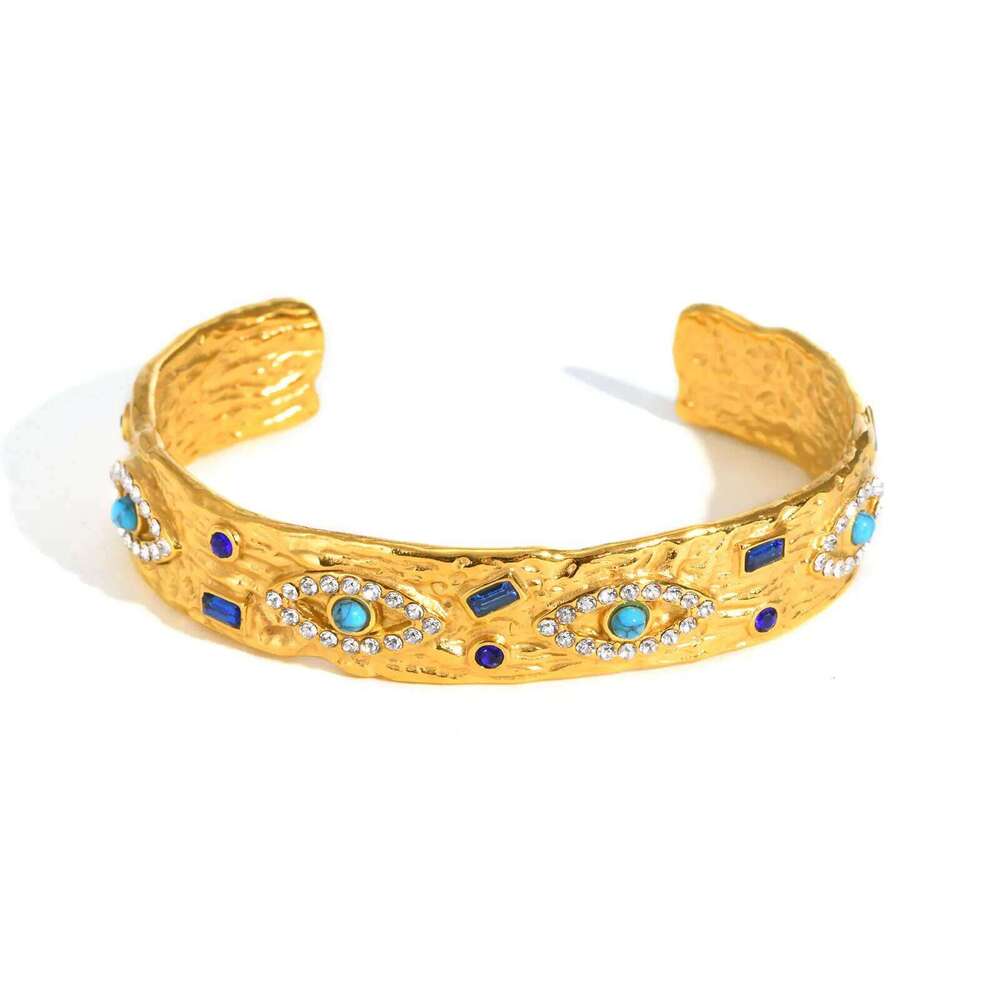 Luxury Zircon Turquoise Eye Cuff Bracelet for Women, Waterproof Stainless Steel Open Bracelets,Fashion Mother's Day Gift Jewelry XJ260303
