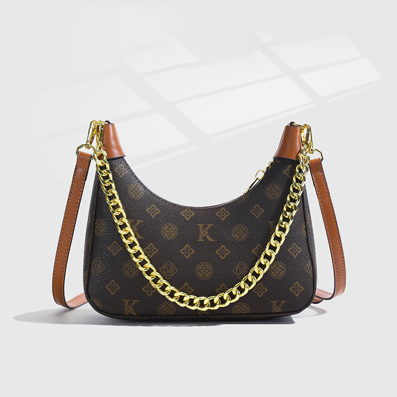LUYIMAIDIER 2026 Summer New Fashion Designer Chain Retro Printed Crescent Bag Versatile Casual Single Shoulder Cross body Bag for Women