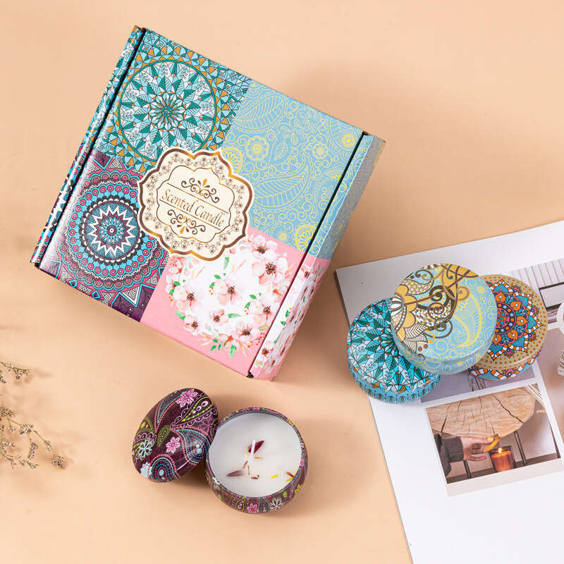 Aromatherapy Set Soy Wax Gift Box Tin Can Dried Flower Pattern Candle Cross-Border Souvenir W260304