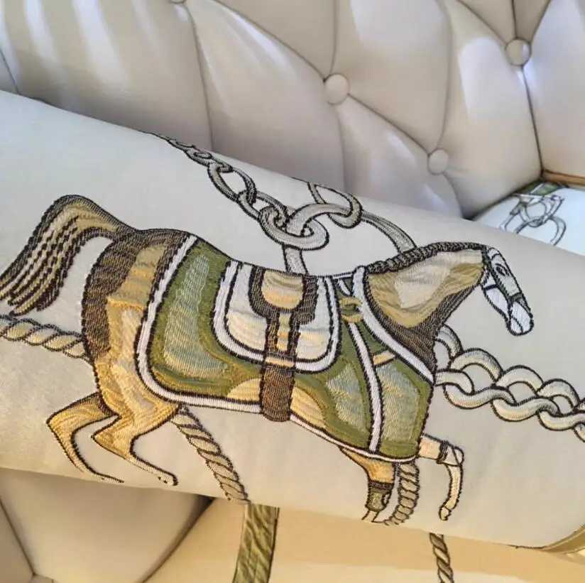 Cylindrical Satin Embroidery Bolster Pillow Luxury European Neck Support for Home DecorT260304