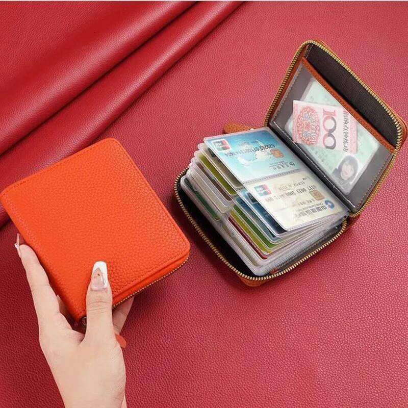 Ladies Leather Zipper Slim Business Card Holder Bags Multi-Card Wallet Ultra-Thin Minimalist Bank Cards Coin Money Purse C260304