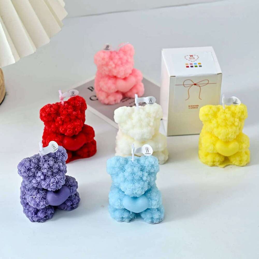 Cute Bear Low Temperature Scented Candle, Skin-Friendly, Handmade Couple Anti-Scald, Romantic Scene Accessories That Can Be Torn W260304