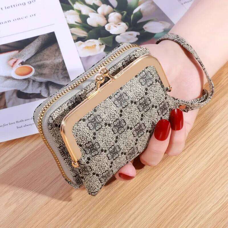 New Women's Wrist Strap Short Old Flower Zero Wallet Large Capacity Coin Letter Multi Card Bag Money Clip C260304