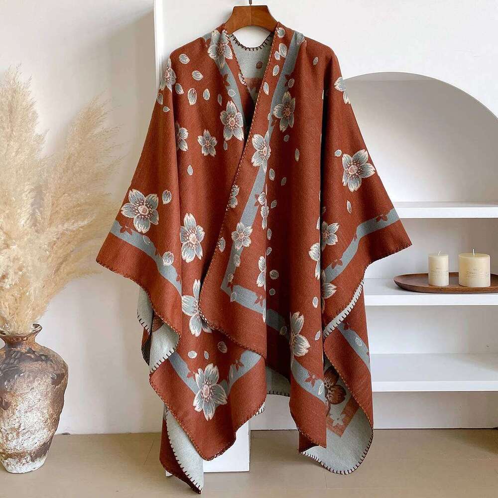 Brand Fashion Women's Cashmere Winter Shawl - Delicate Floral Oil Painting Printed Pashmina Thick Wrap & Echarpe Poncho XJ260304