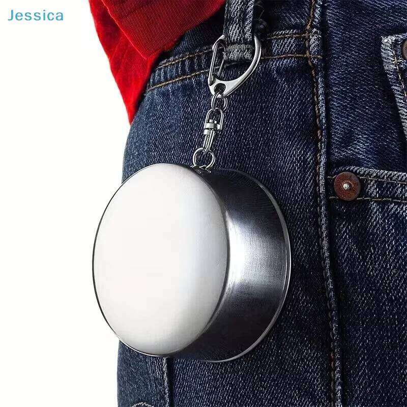 Collapsible Stainless Steel Shot Glass - Foldable Pocket with Keychain, Portable Drinking Cup for Travel/Outdoor S260303