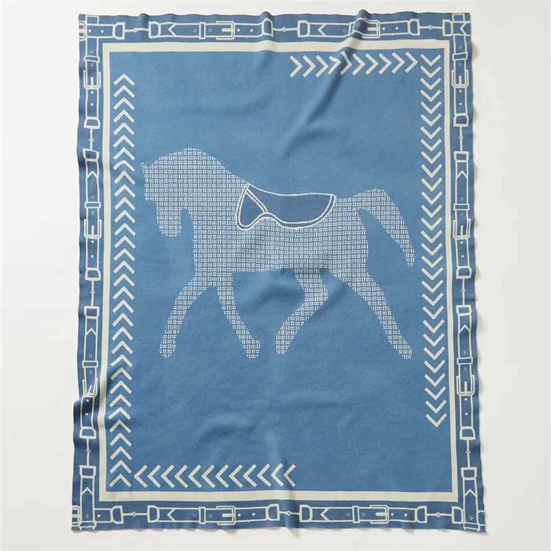 Soft Horse Knitted Blanket Gray Bedspread Modern Orange Decorative For Sofa Throw Warm Living Room Bedding Home DecorationsT260304