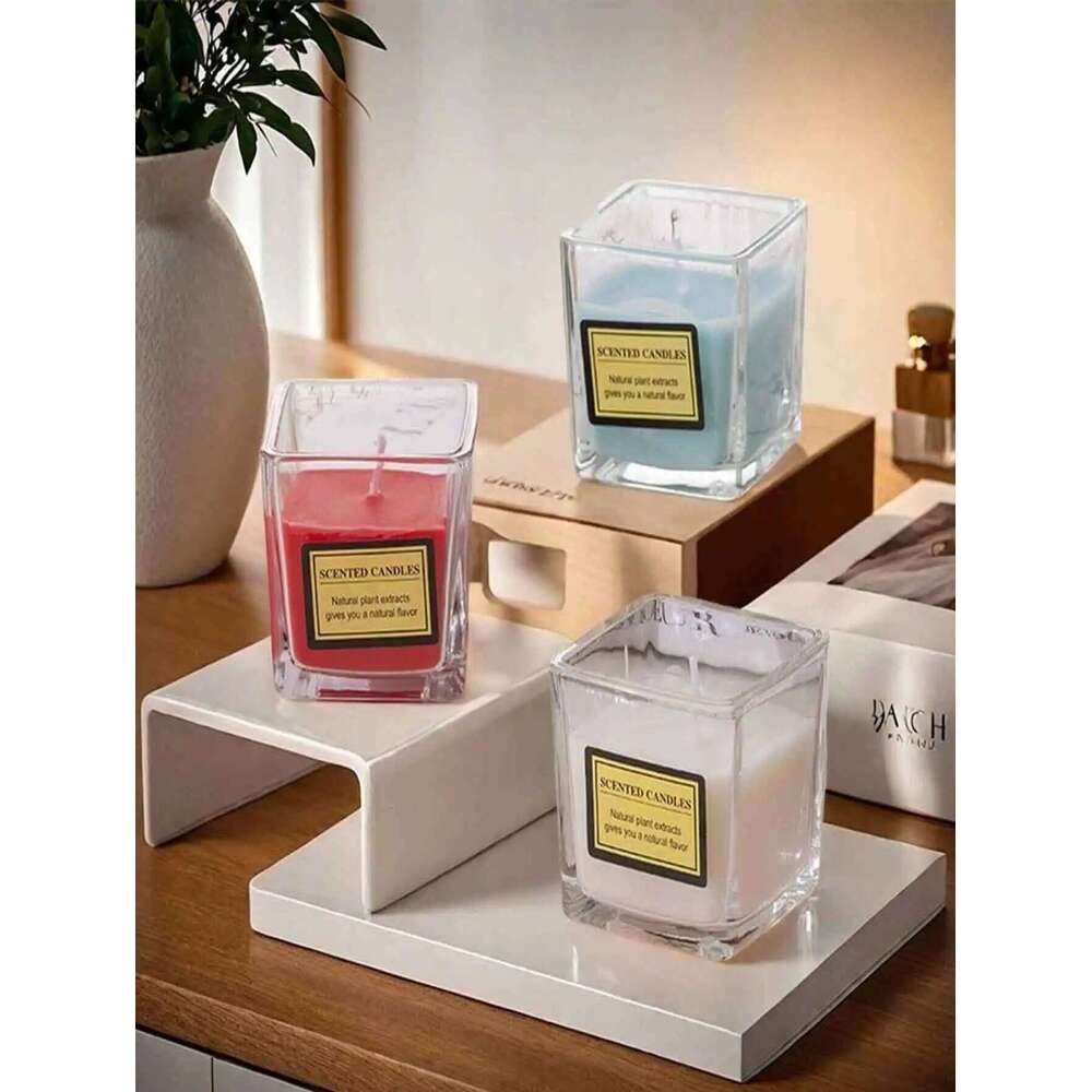 Square Small Atmosphere Candle Suitable for Bedroom Bathroom Creates Relaxing Ambiance Adds a Touch of Elegance W260304