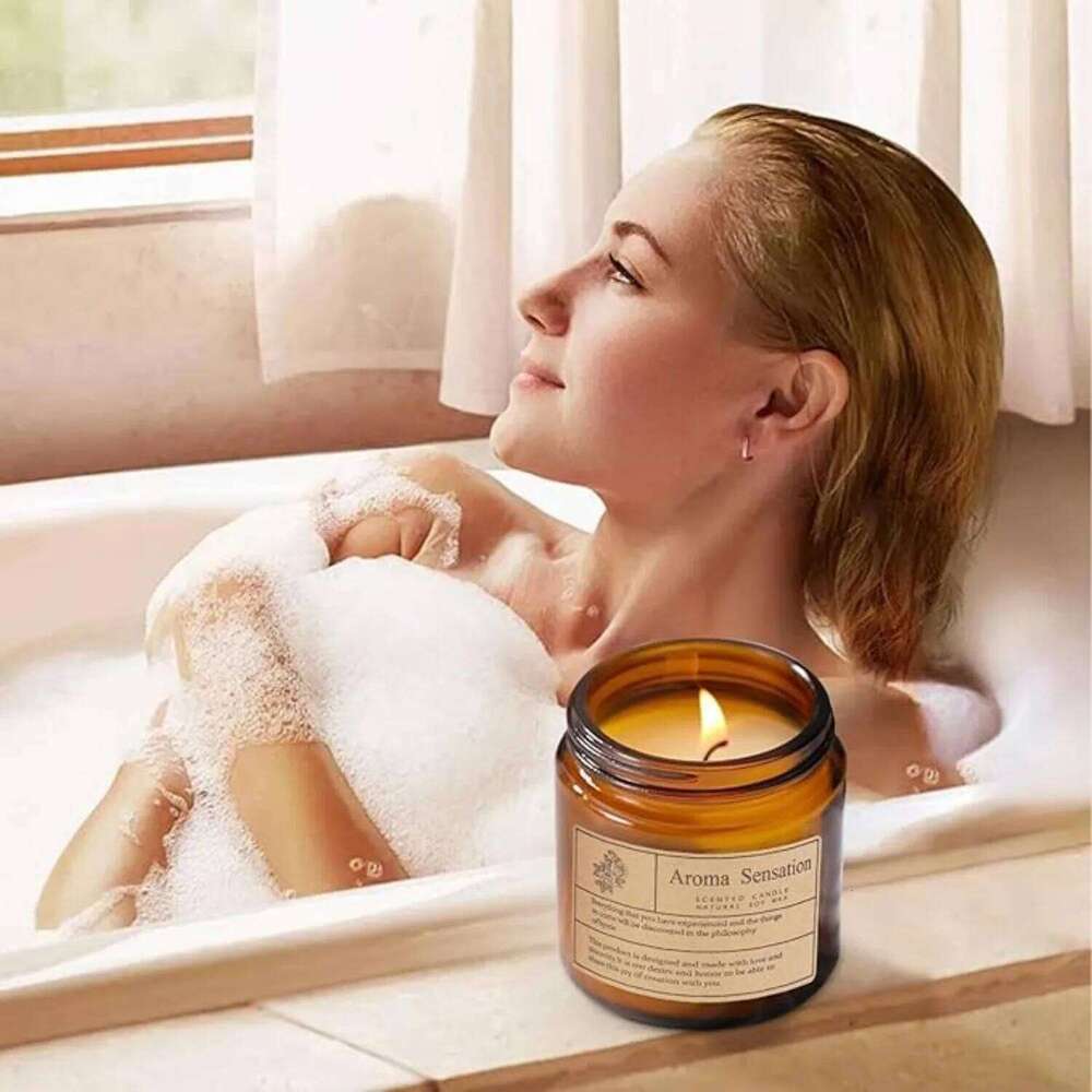 1pc, Small Amber Glass Scented Candle Creative Retro Smokeless Romantic Fragrance Home Party Garden Dining Table Decor W260304