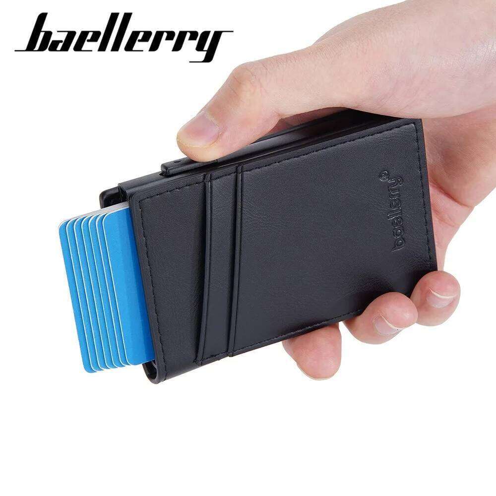 Men's Slide Push Auto Eject RFID Wallet, PU Card Holder Anti-Demagnetization Business Slim Case C260304