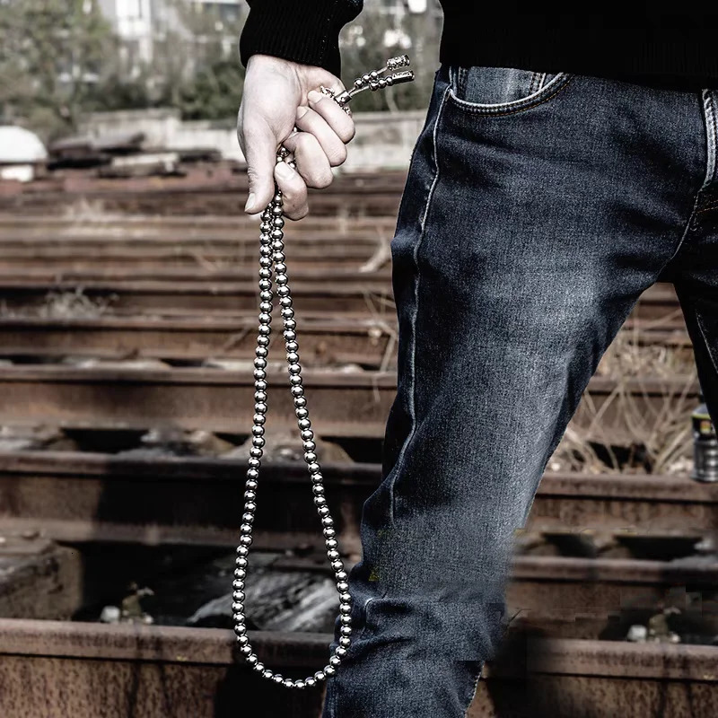 Stainless Steel Jewelry Male Bracelet Braided Link Buddha Beads Necklace Waist Chain Tactical Self Defense Whip Multi-fonction 260228