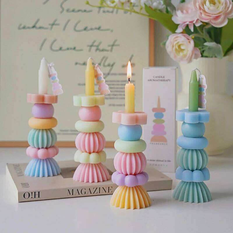 Stackable Rainbow Scented Decorative Candles for Home, Building Blocks, Conical Candle, Modern Home Decoration W260304