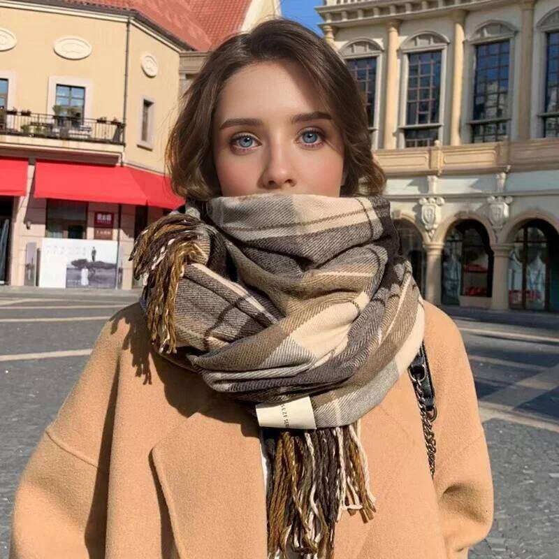 New Checkered Women's Winter Scarves Cashmere Woman Ladies Scarf Warm XWJ10 XJ260304