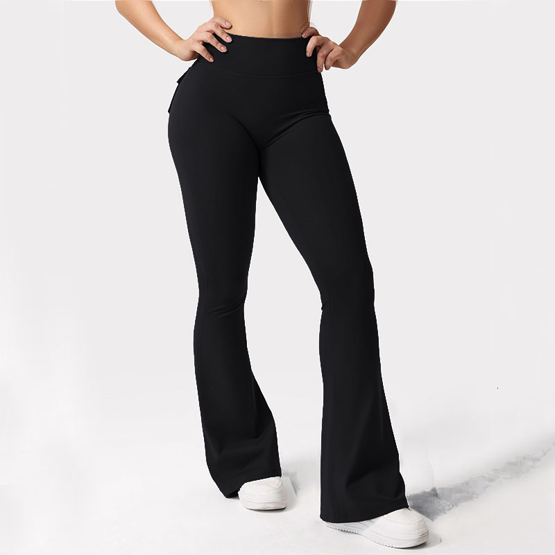 Super elastic faux nylon seamless sports fitness cargo pants for women slightly flared slim-fit leggings 240808